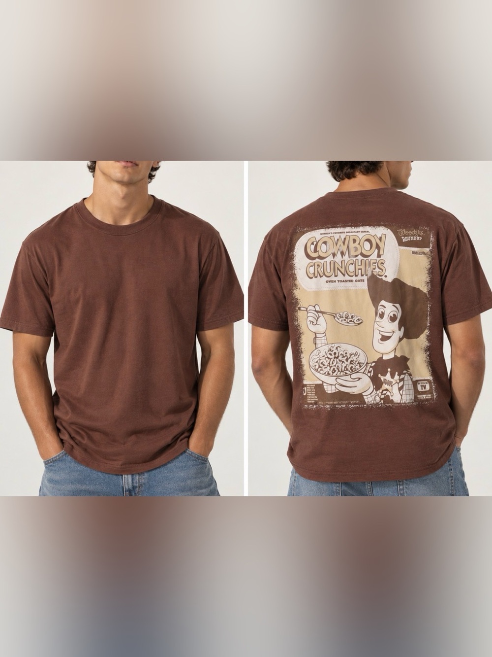 Disney Pixar Toy Story Woody Cowboy Crunchies Graphic T-Shirt Brown Size S